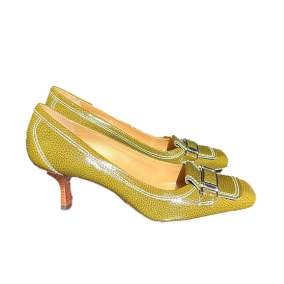 Cole Haan Green Patent Leather Kitten Heel with Buckle Square Toe. Size 8 1/2. - Picture 1 of 6